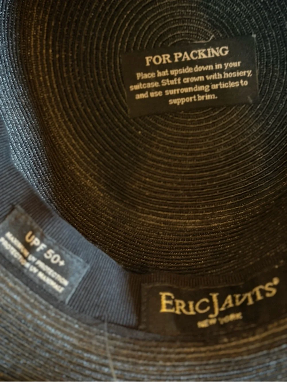 NWOT - 
ERIC JARVIS Black Wide-Brim Straw Hat
5 1/2” - packable! THE SWINGER - Picture 3 of 4